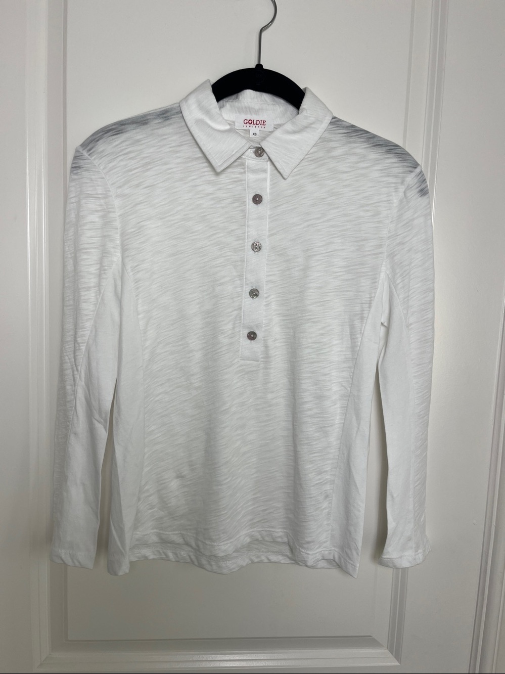 Goldie Lewinter White Long Sleeve Polo Shirt Size XS